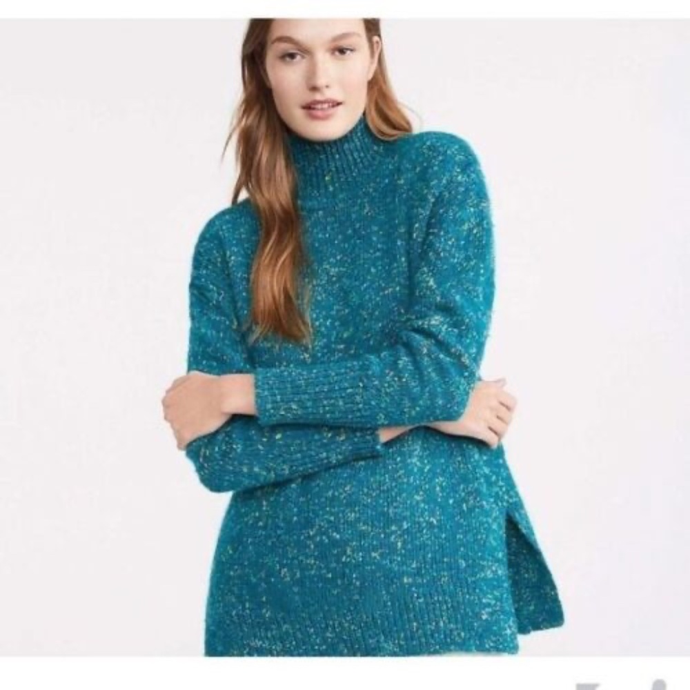 Lou & Grey for LOFT Chunky Knit Teal Turtleneck Sweater